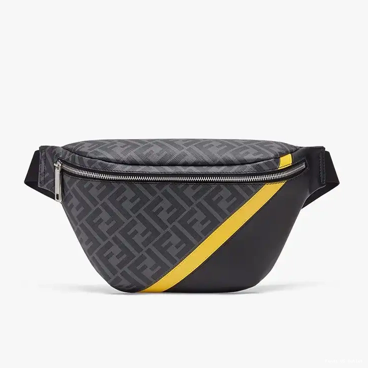 Cheap HOT FF Fabric Black In Fendi Motif Yellow Belt Bag 0629